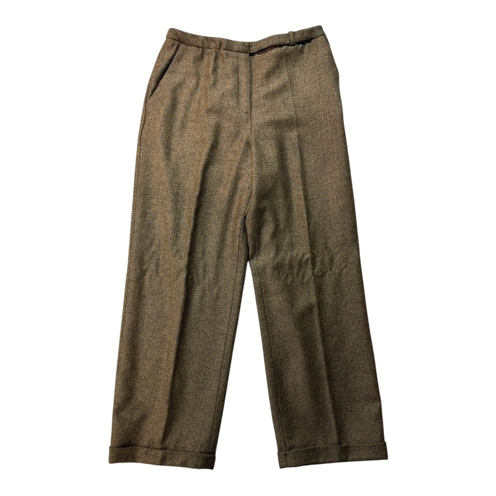Vintage Wool Tweed Trousers Sz 10 Petite Brown Herringbone Cuffed Pants Menswear